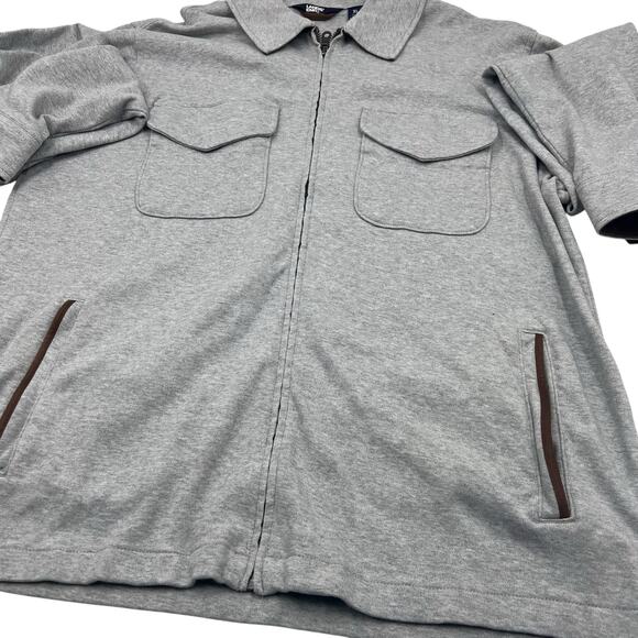 Lands' End Mens Gray Full Zip Cotton Faux Suede Contrast Jacket Sz XL - Picture 2 of 13